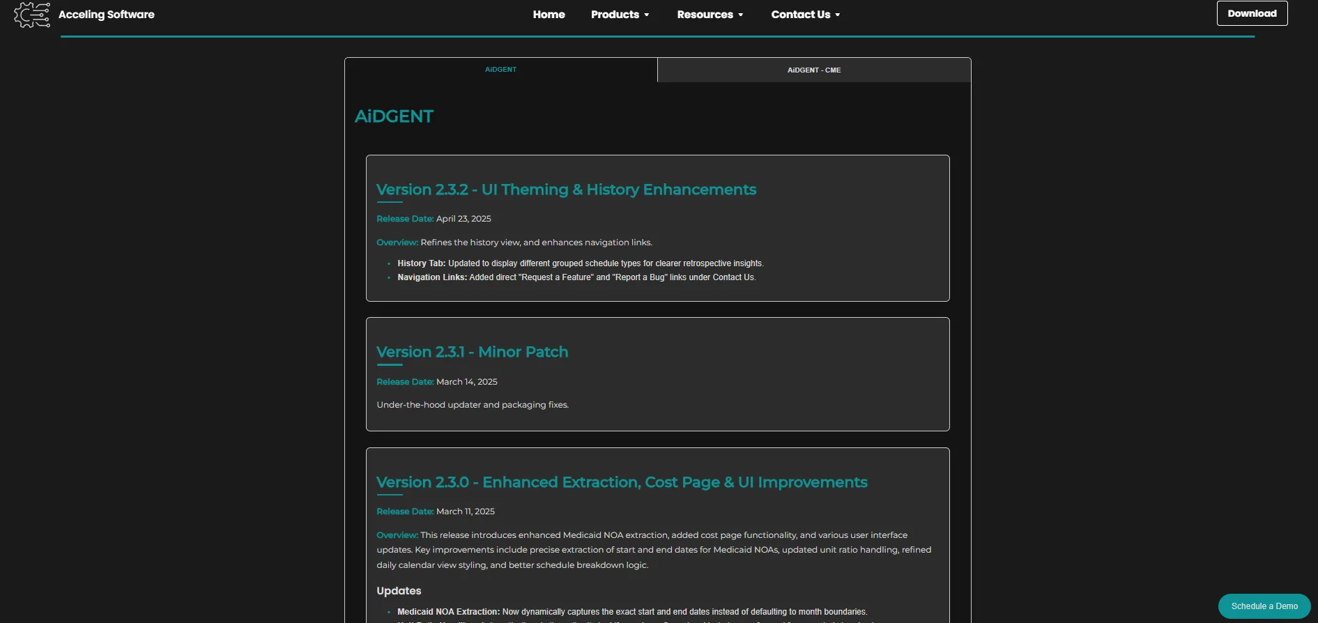 Acceling Software - Release Notes